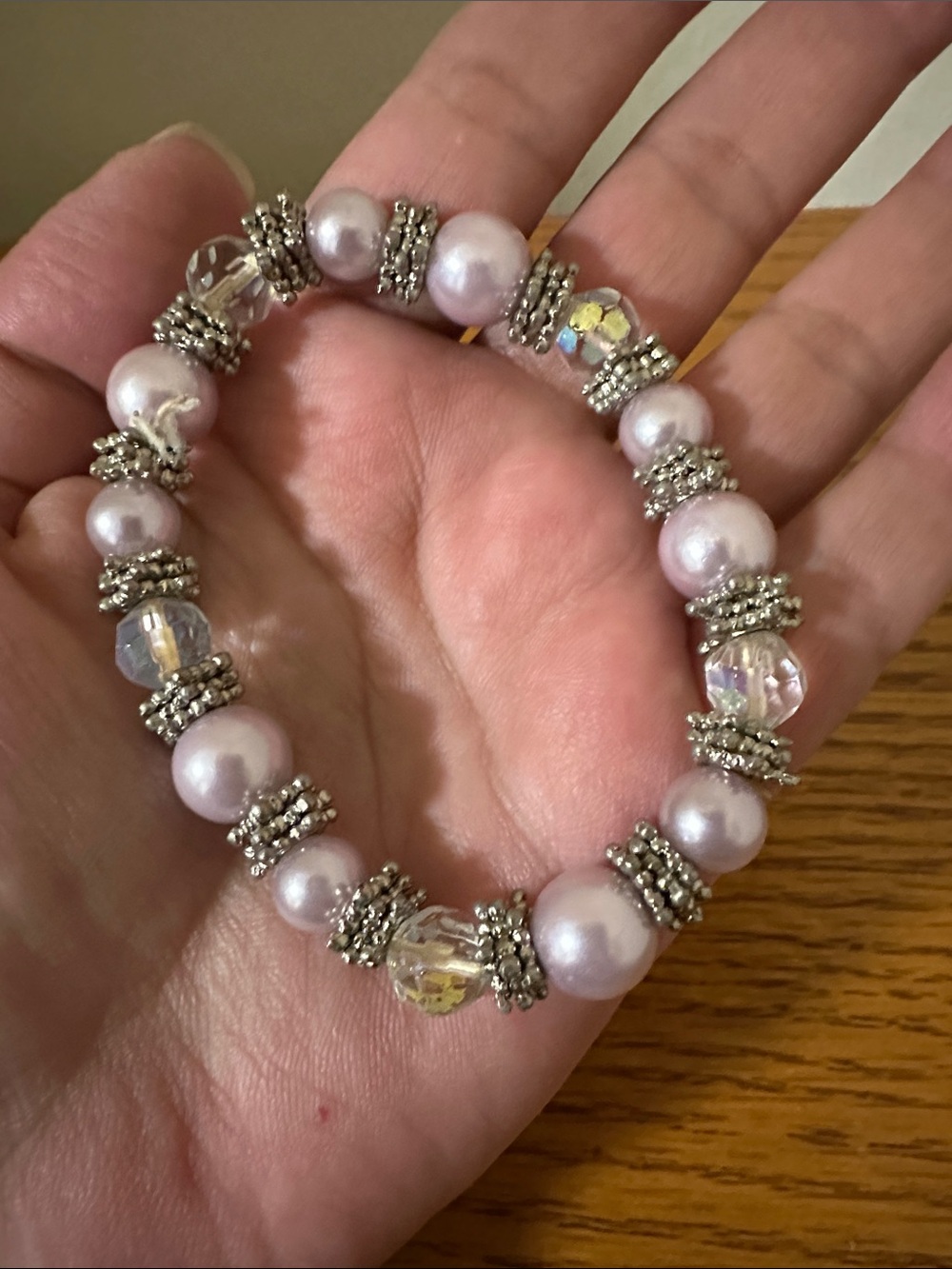 Pearl and Crystal Stretch Bracelet Set - Lavender and Ivory - Picture 2 of 3